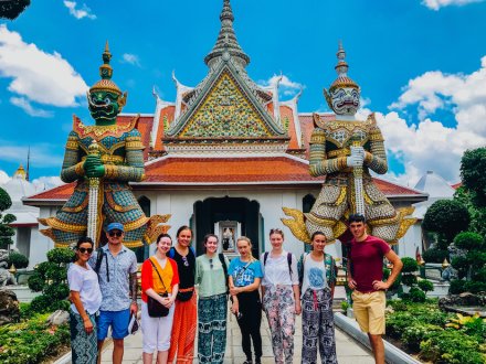 A group shot at the temple Wat Phra Kaew in Bangkok Thailand 