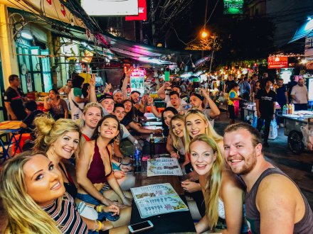 A group photo at Khao San road in Bangkok Thailand 