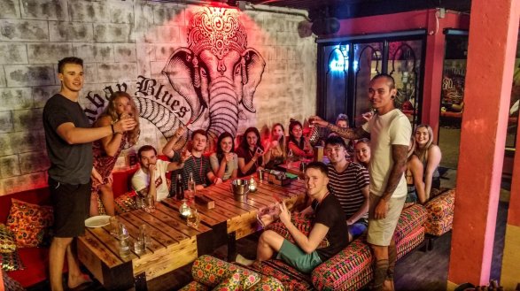 A group enjoying the nightlife in Phuket Thailand 