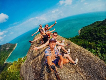 A selfie at the top of the viewpoint at bottle beach in Koh Phangan Thailand 